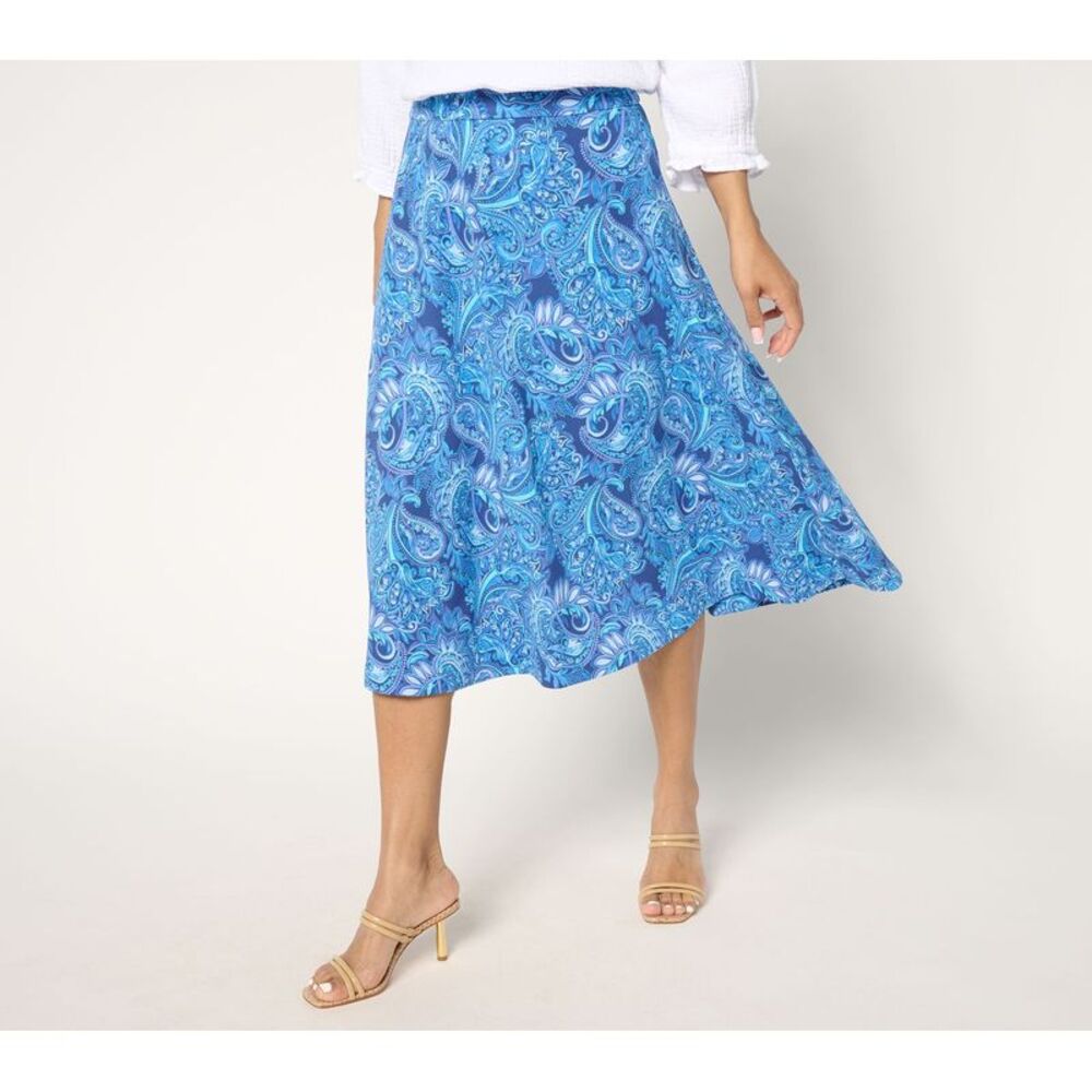 Isaac Mizrahi Live! Women's Petite Skirt PXL Printed Scuba Crepe Blue A686935